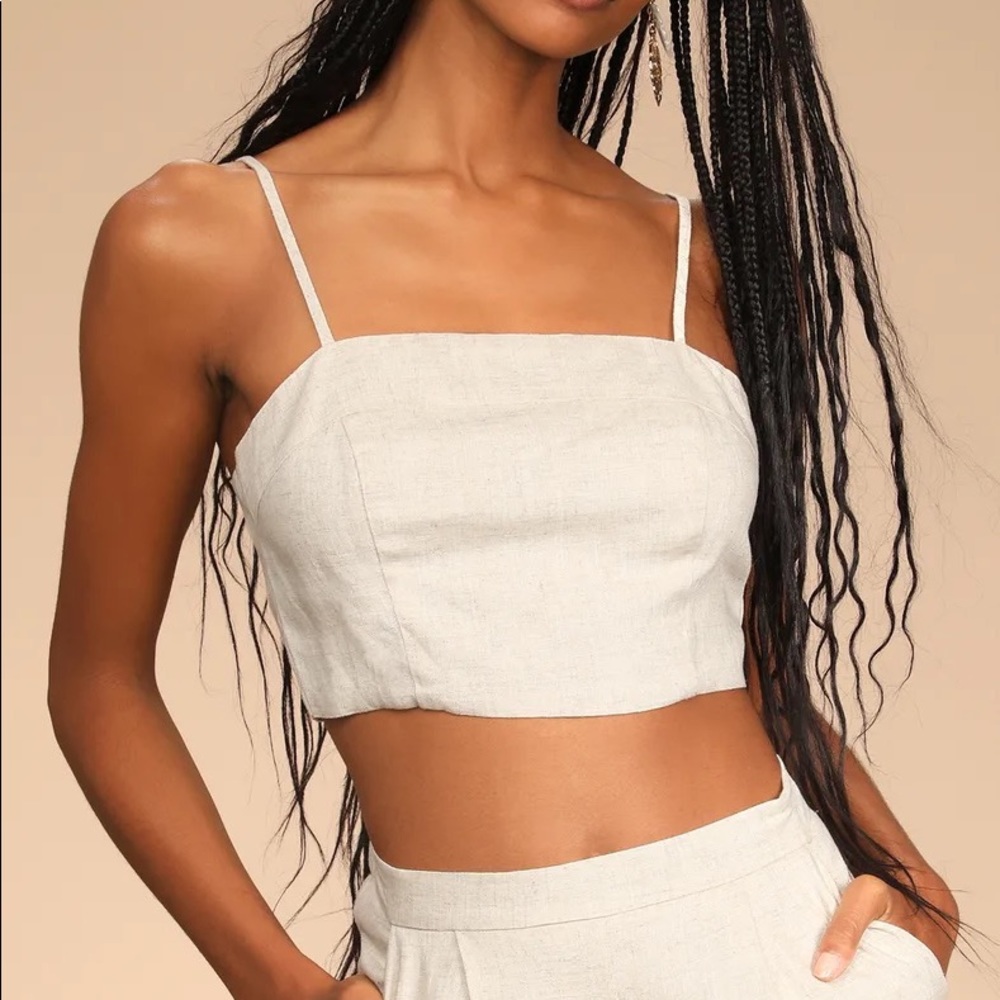 Lulus Beige Linen Tie-Back Two-Piece Jumpsuit